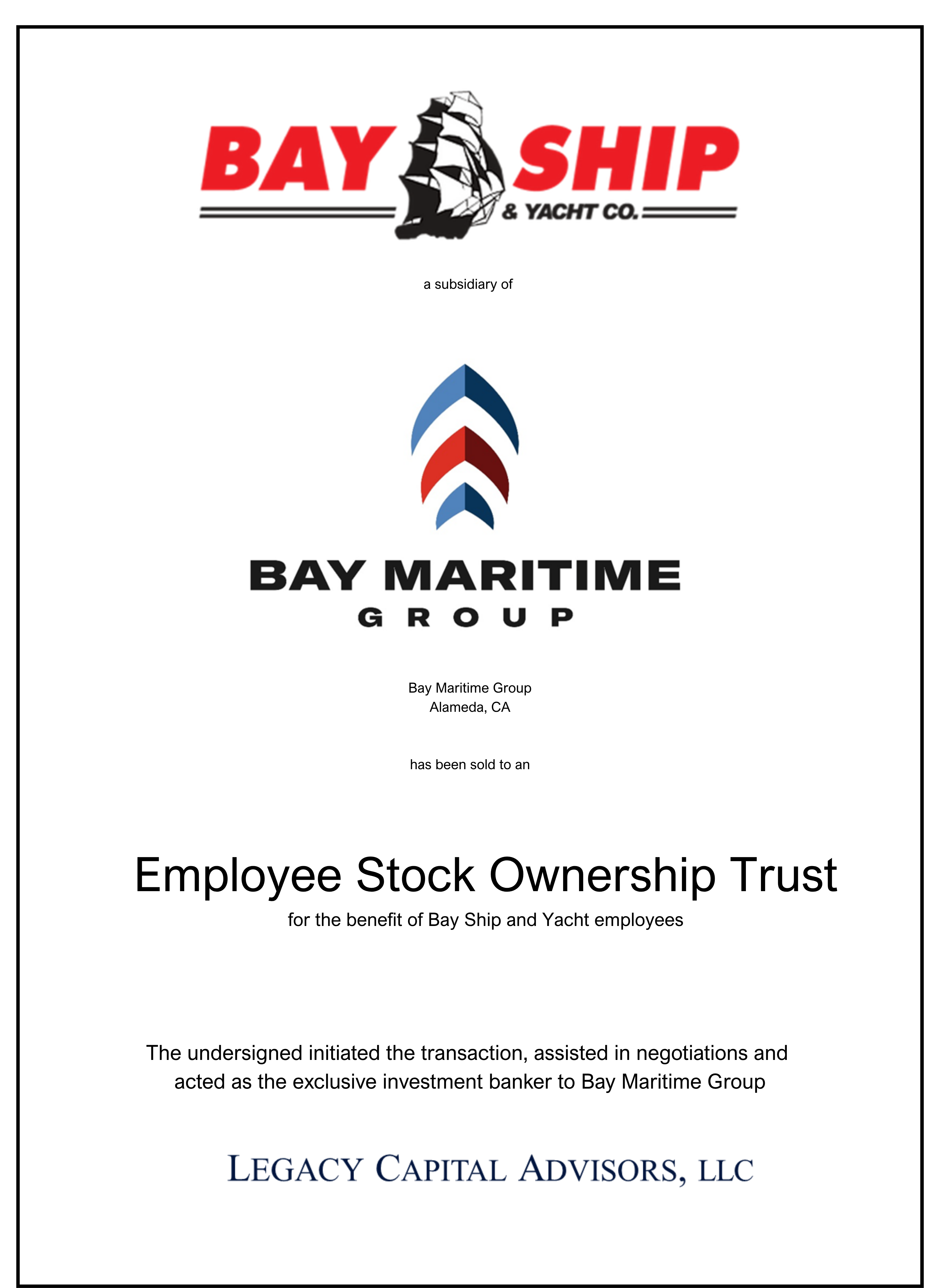 Bay Maritime transaction tombstone