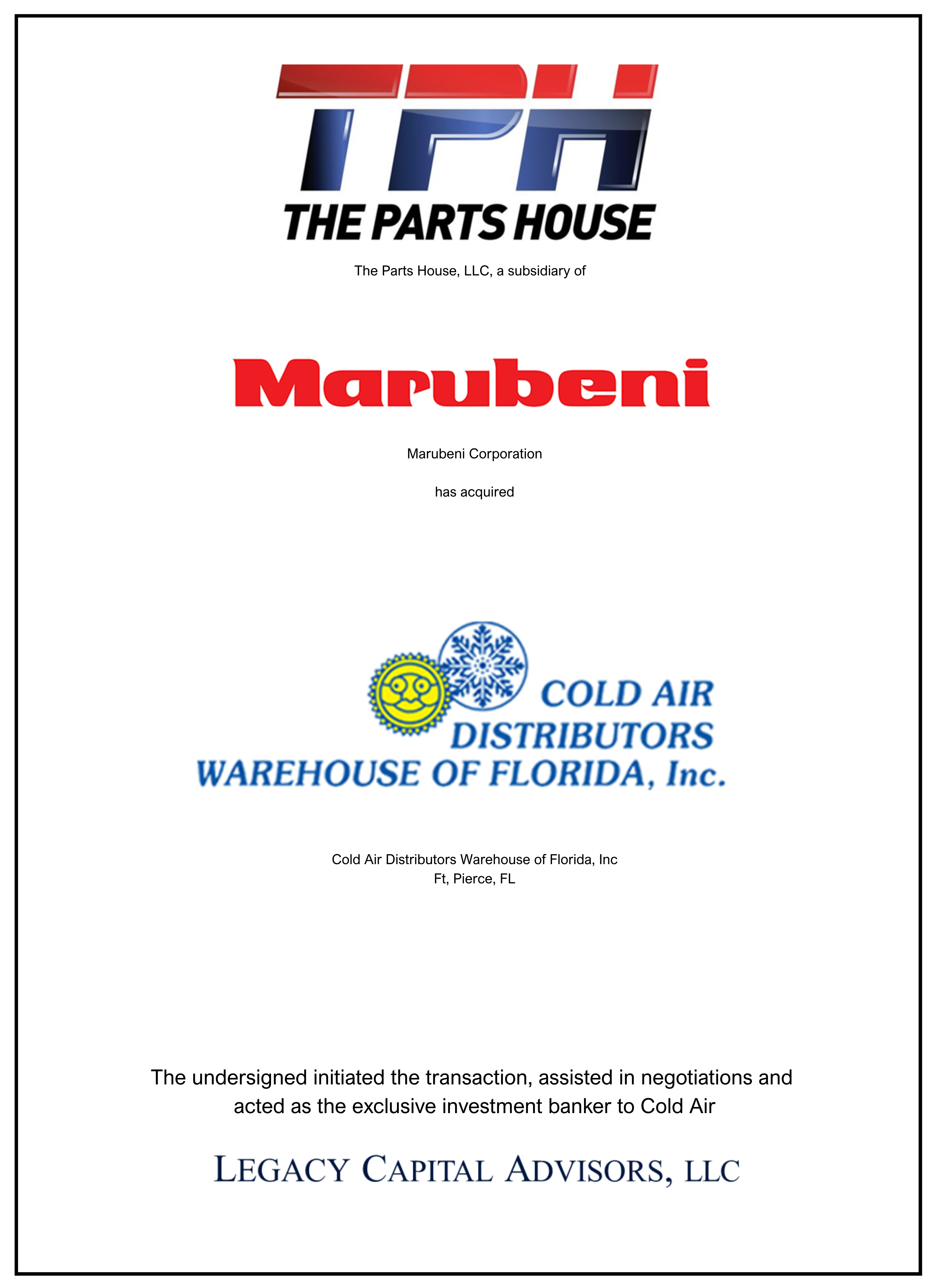 Cold Air Distributors transaction tombstone