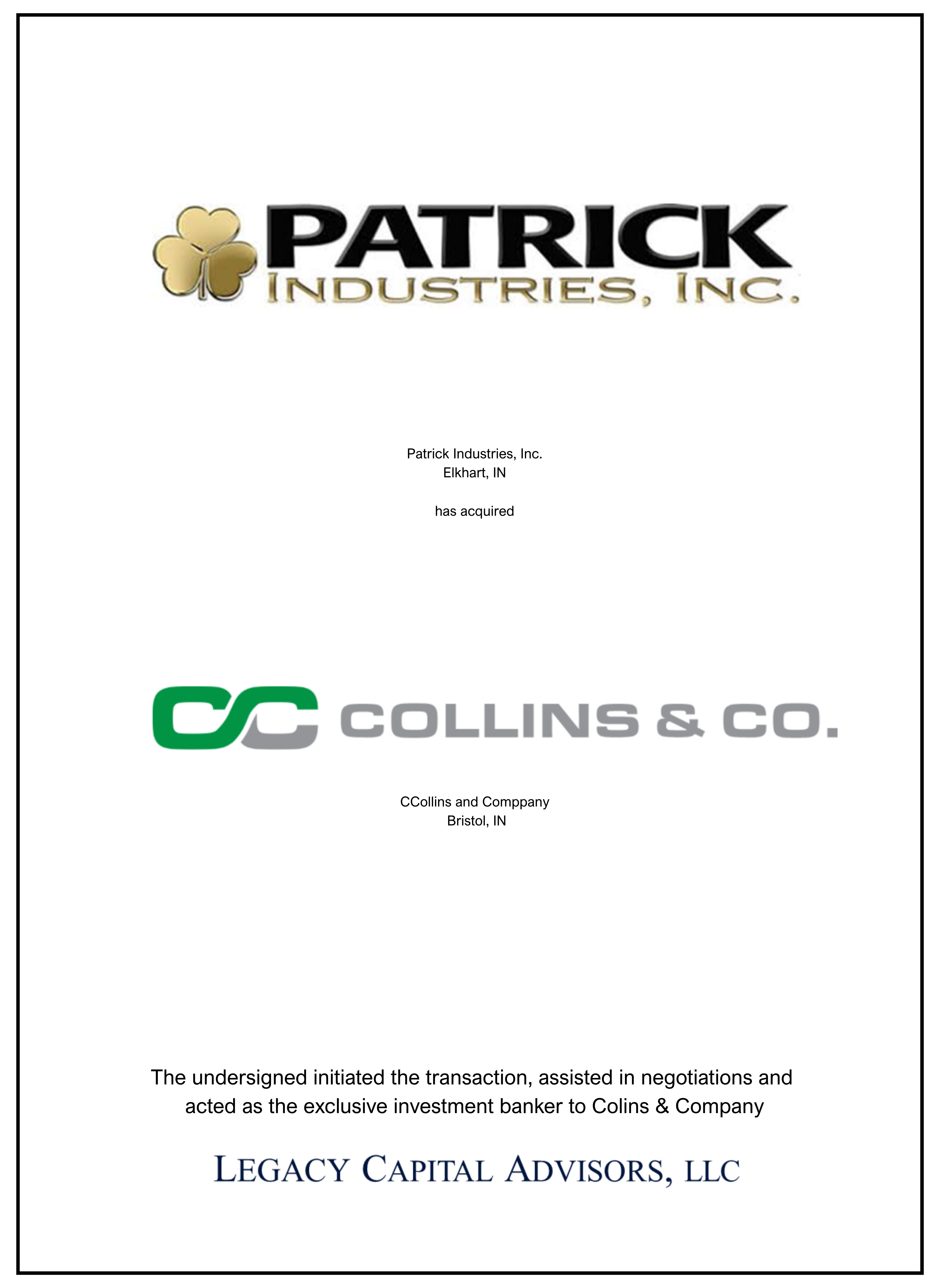 Collins & Company transaction tombstone