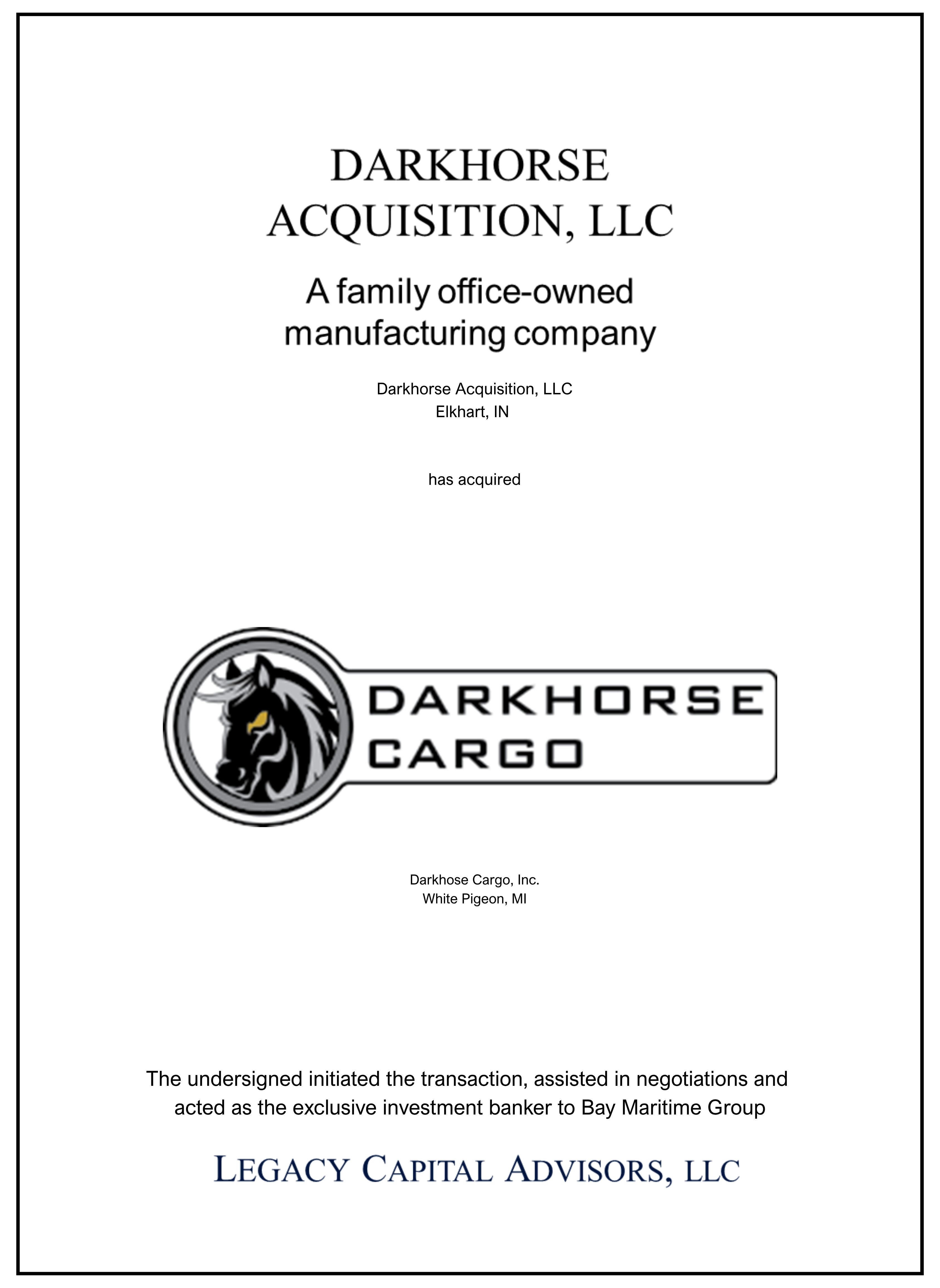 Darkhorse Trailers transaction tombstone