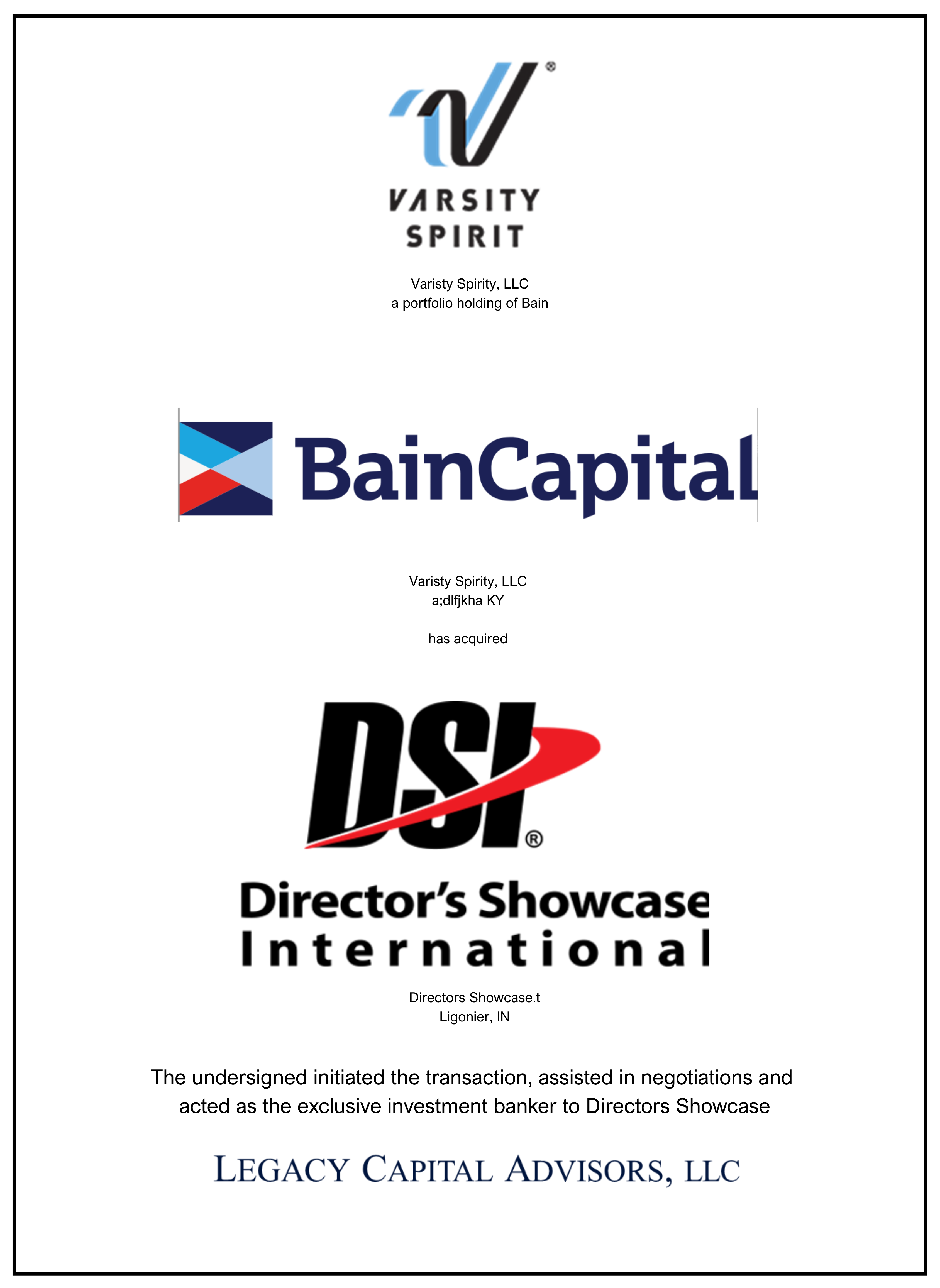 Directors Showcase transaction tombstone