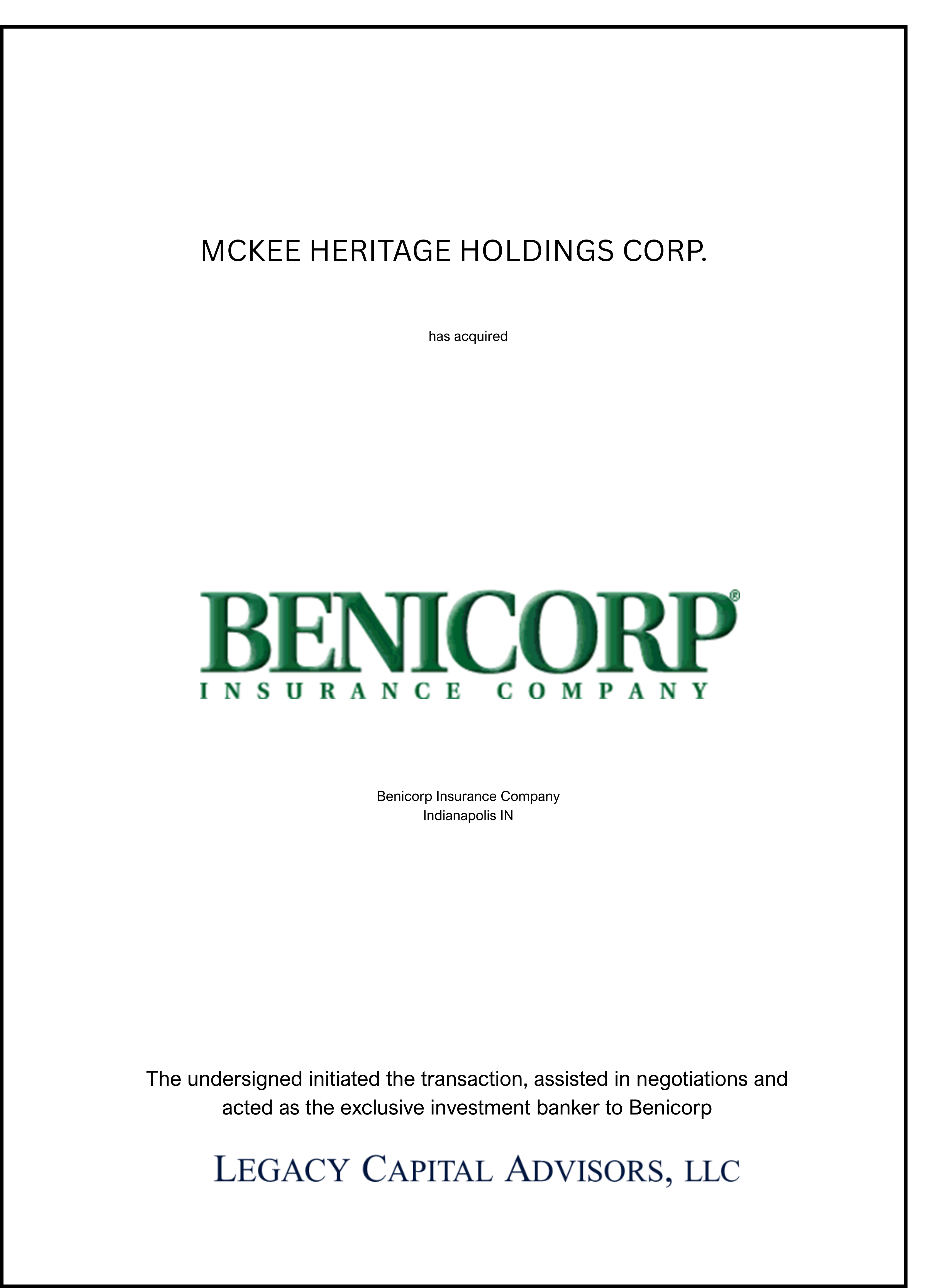 Benicorp transaction tombstone