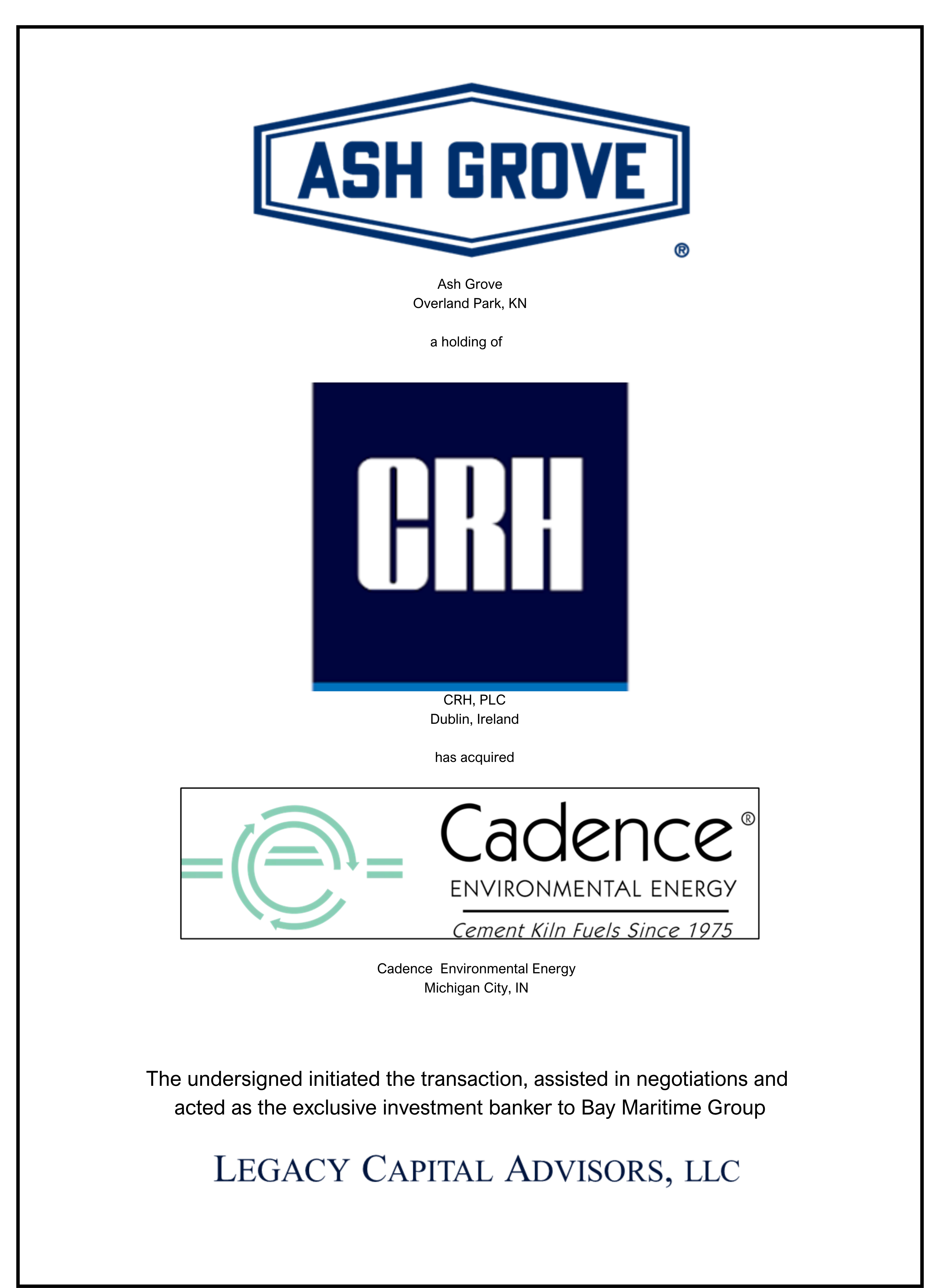 Cadence Environmental transaction tombstone
