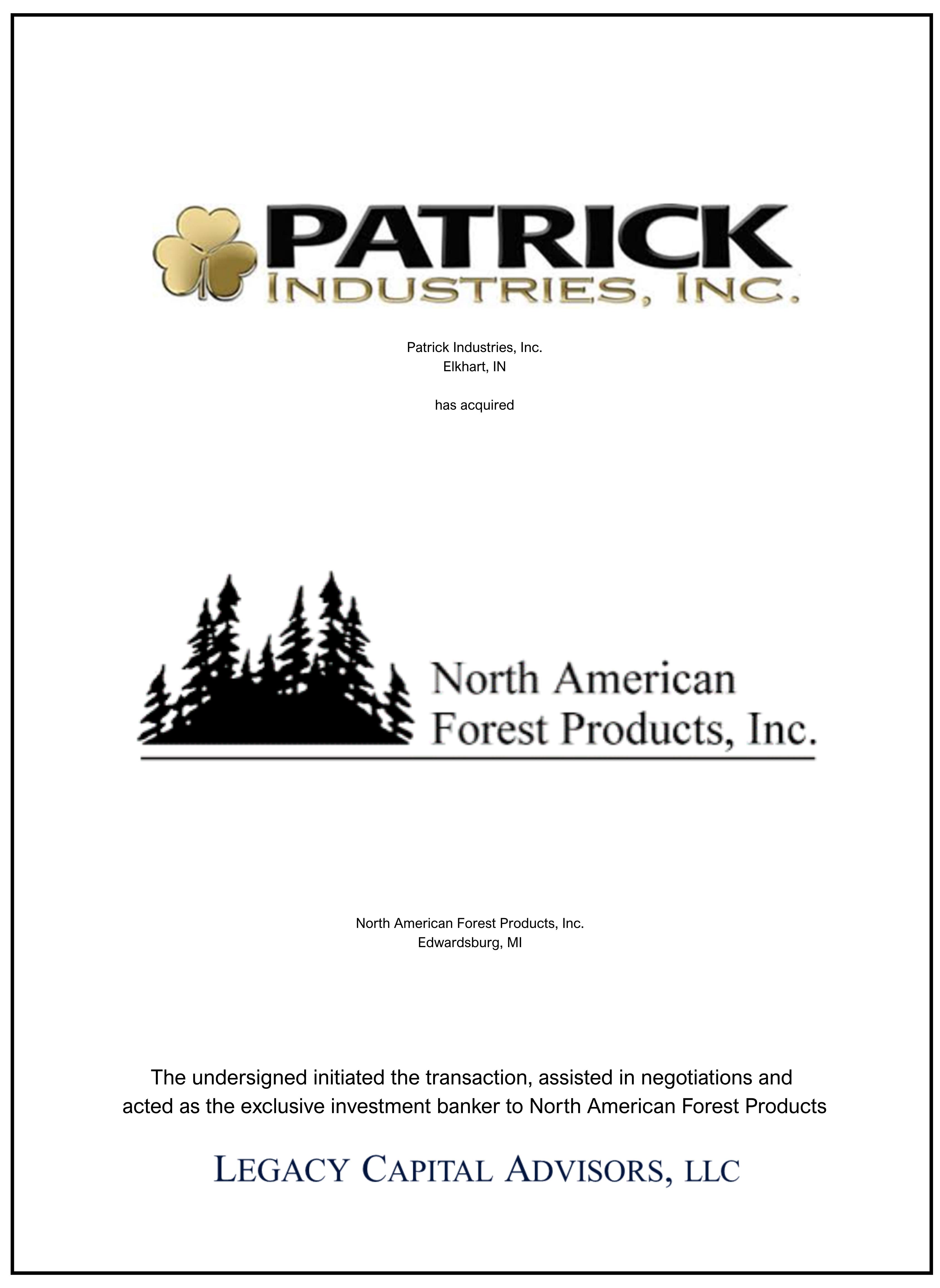 North Amer. Forest Products transaction tombstone