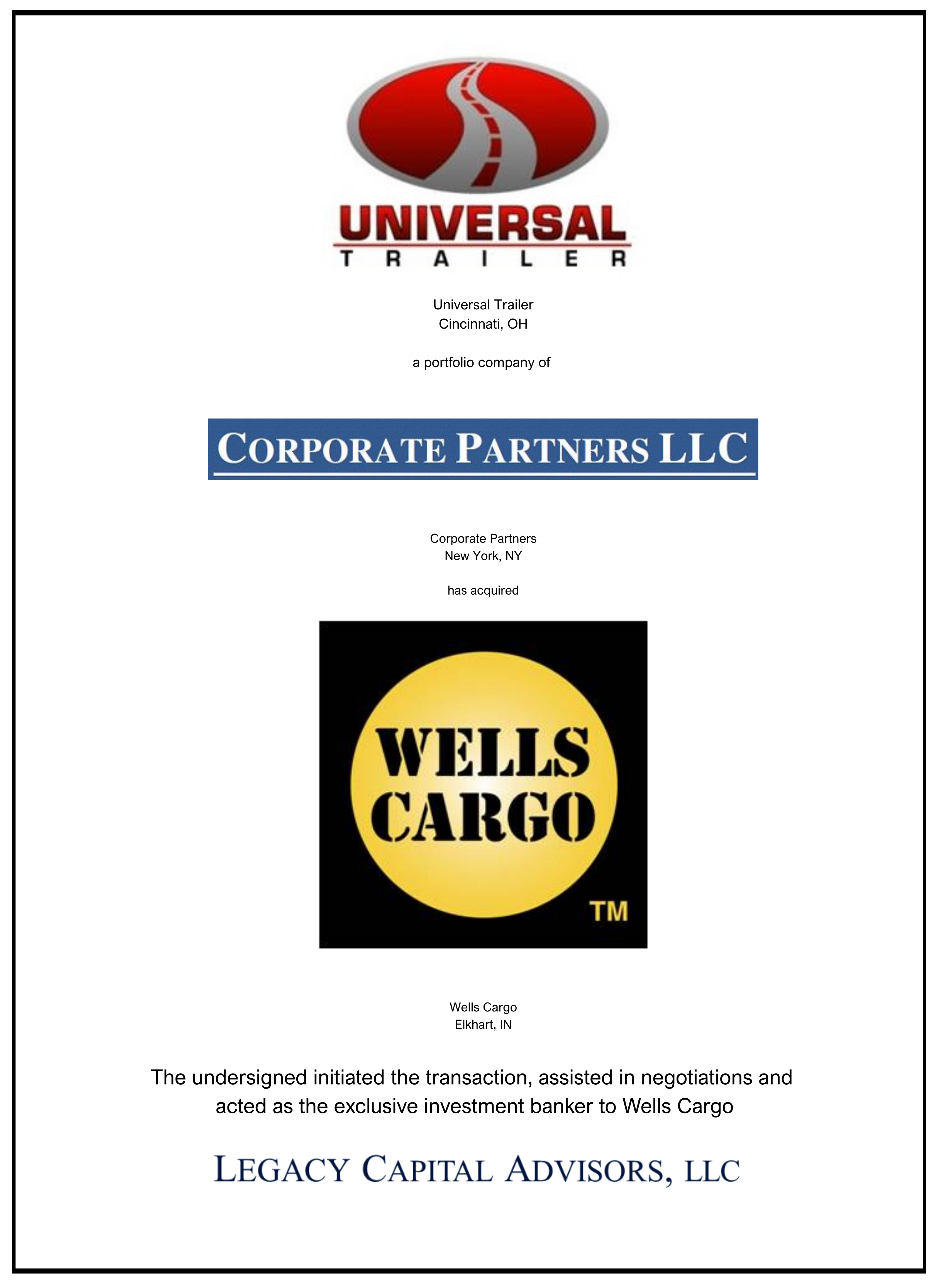 Wells Cargo transaction tombstone